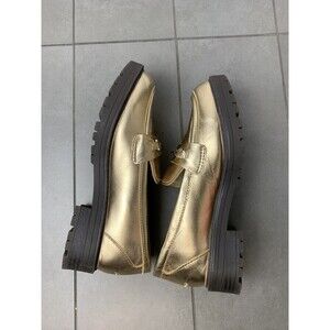 Sam Edelman Shoes Big Girl Metalic Gold Penny Loafers Chunky platform Lug Sole